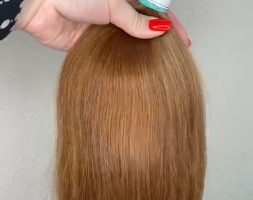 Long 24″, weight 4.22 oz GOLD / RED virgin hair from Russian lady, unprocessed, fresh cut, ponyrail