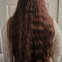 20” Long 4″ Thick Wavy Brown Virgin Hair with a Golden Shimmer.